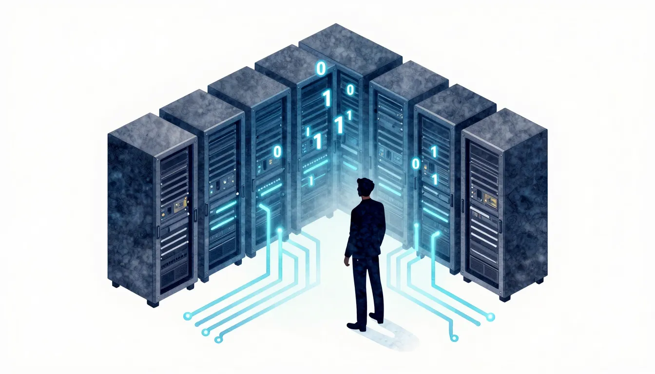 Watercolor style. Isometric 3D visualization of a server roo...