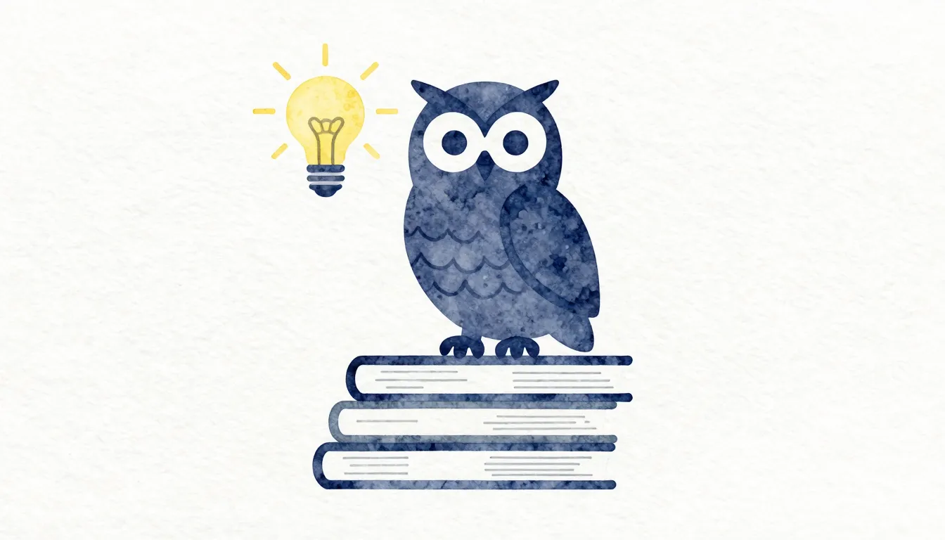 Watercolor style. A minimalist silhouette of a wise owl sitt...