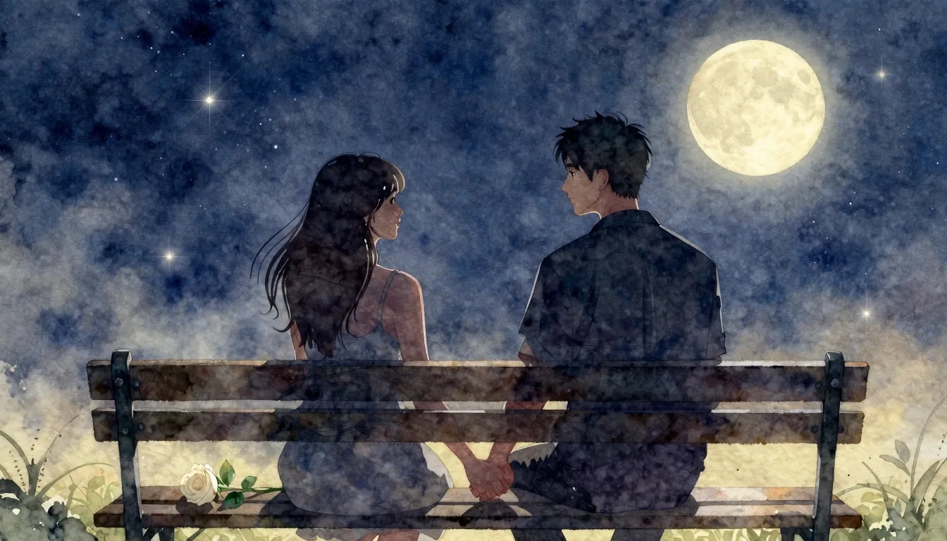 Watercolor style. A romantic silhouette of a couple holding ...