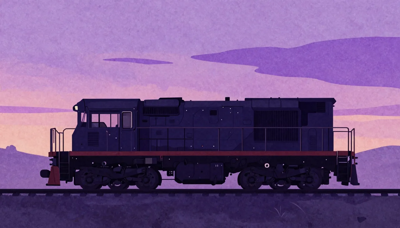 Watercolor style. A silhouette of a railway maintenance mach...