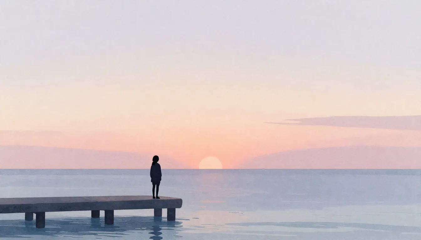 Watercolor style. A lonely silhouette of a person standing o...