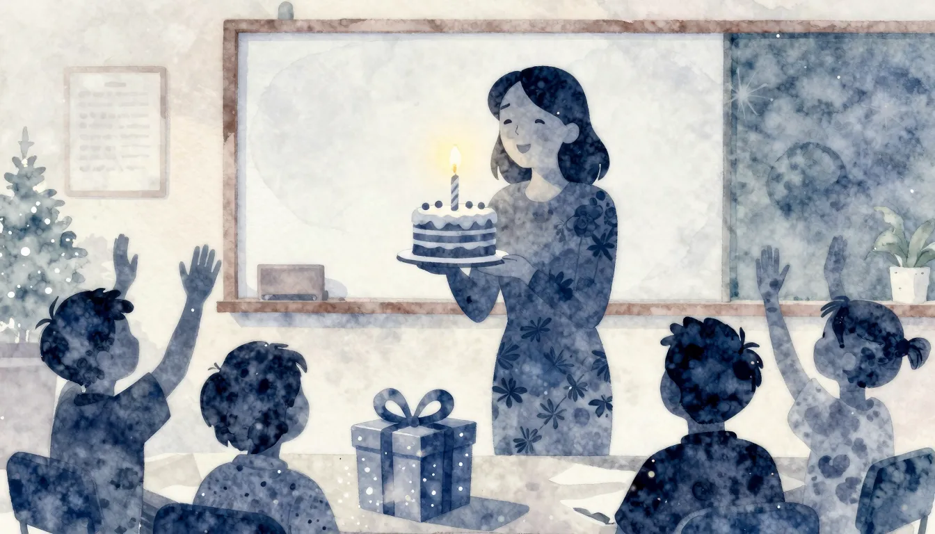 Watercolor style. Silhouette of a happy teacher blowing out ...