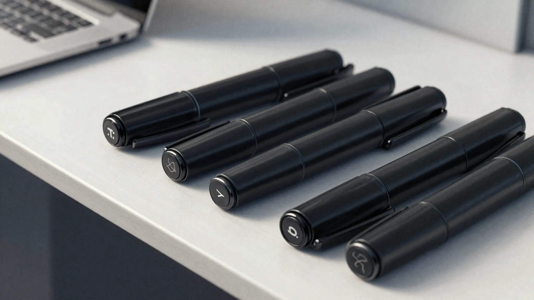 Watercolor style. A sleek, professional arrangement of black...