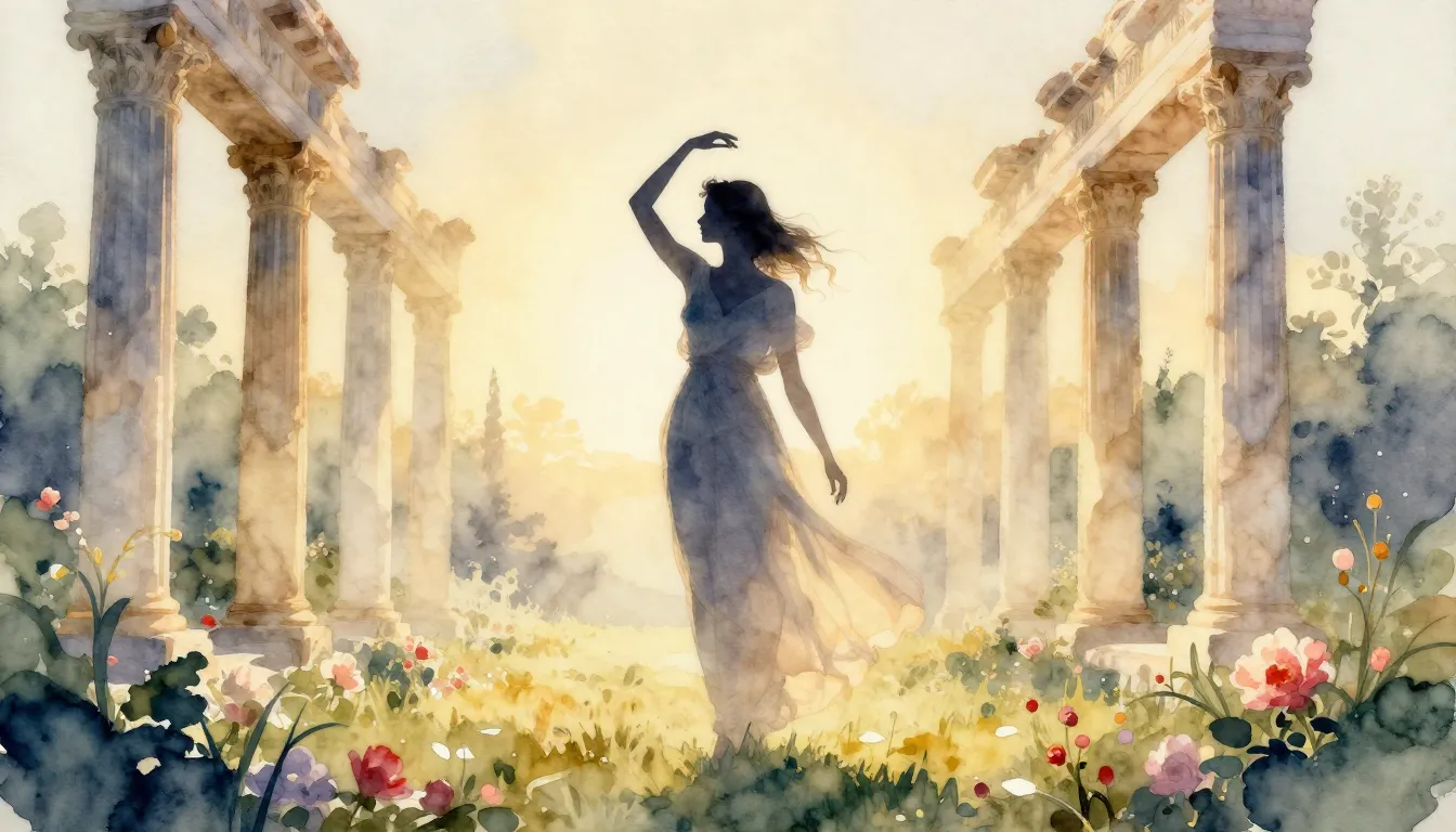 Watercolor style. A silhouette of a graceful woman standing ...