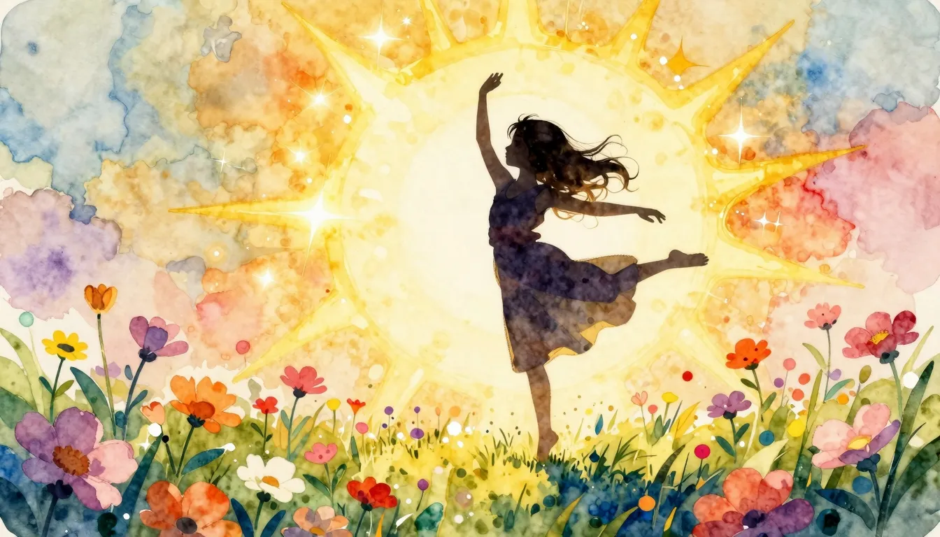 Watercolor style. Silhouette of a young girl dancing in a fi...