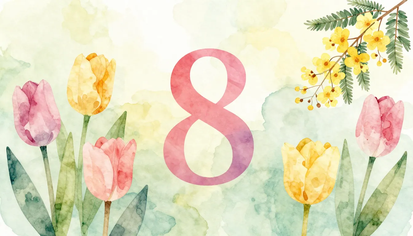 Watercolor style. Abstract spring composition, tulips and mi...