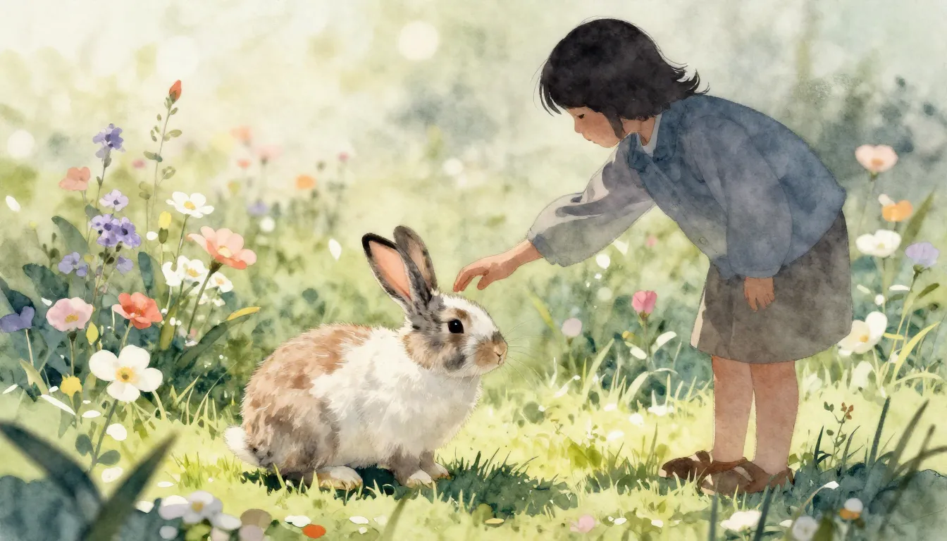 Watercolor style. A silhouette of a person gently petting a ...