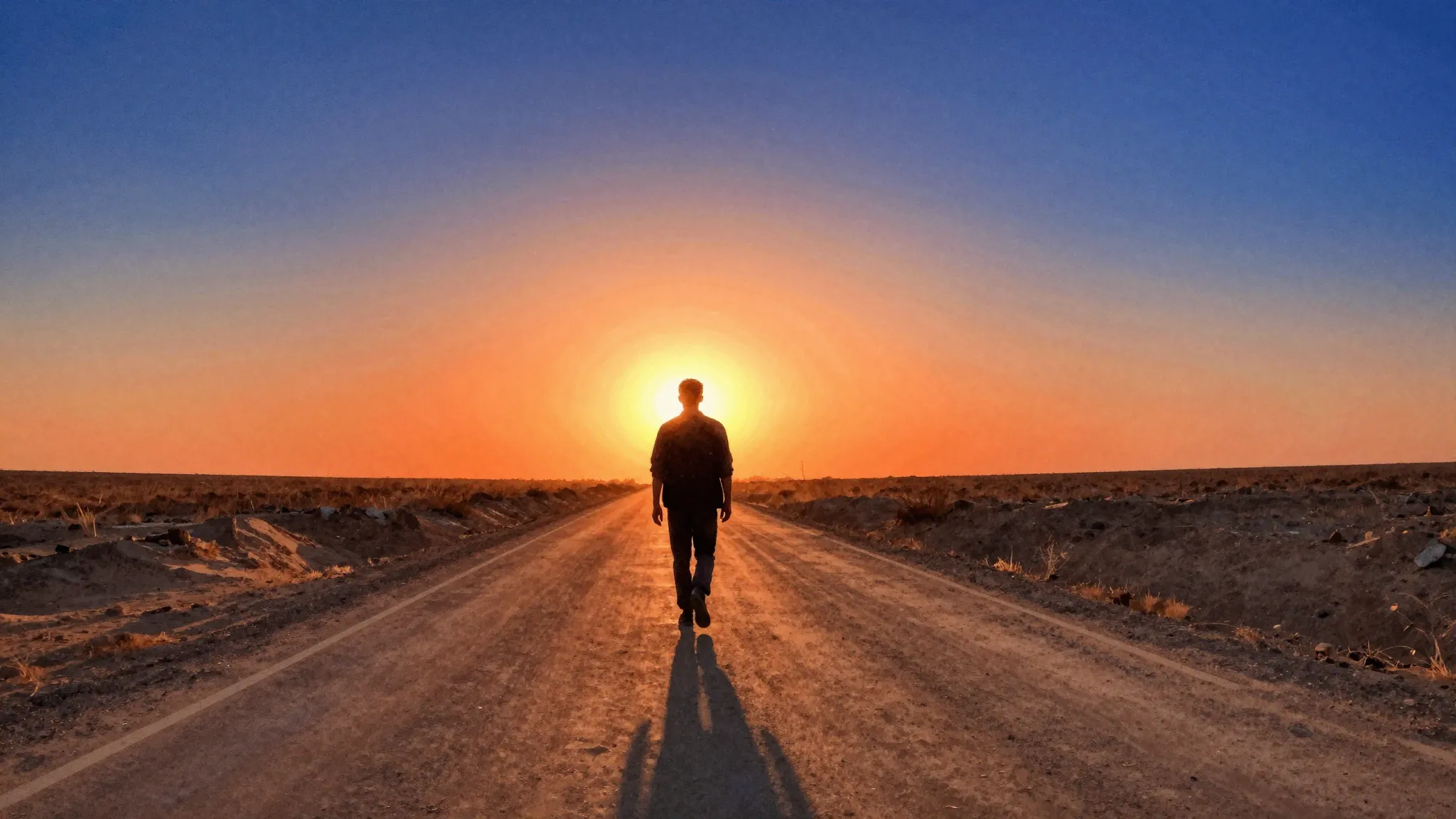 Watercolor style. A silhouette of a lonely man walking down ...