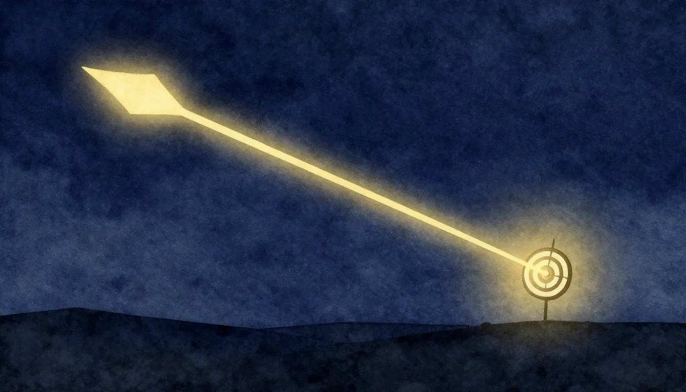 Watercolor style. A silhouette of a glowing arrow flying thr...