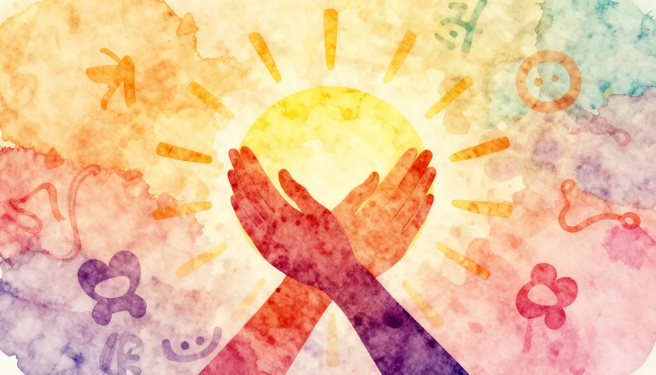 Vibrant watercolor style. Rock ballad album cover, warm colo...