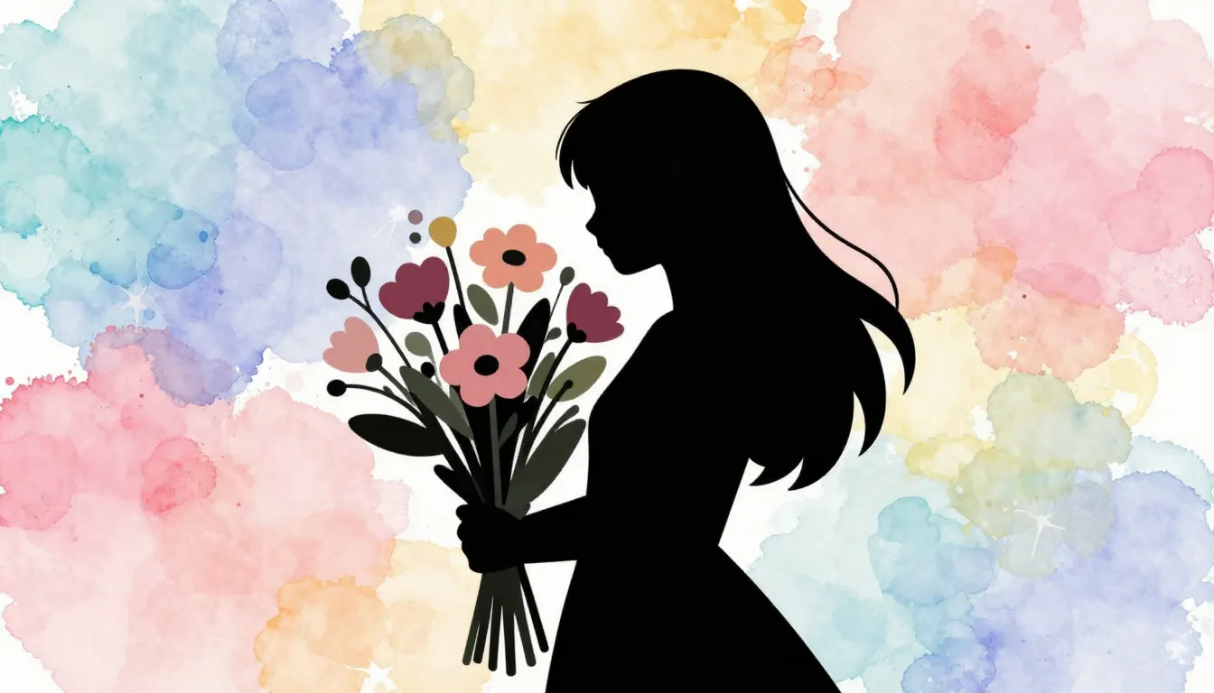 Watercolor style. A minimalist silhouette of a girl holding ...
