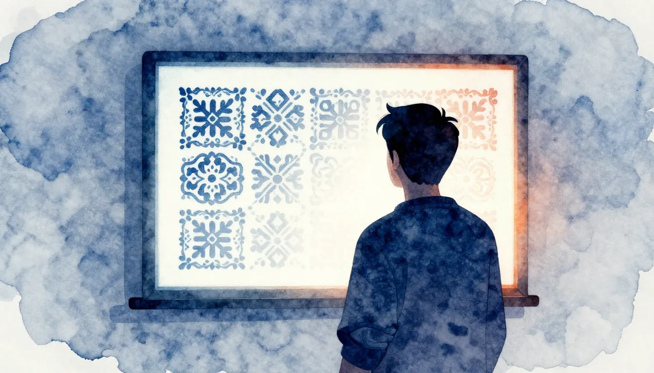 Watercolor style. A stylized silhouette of a person looking ...