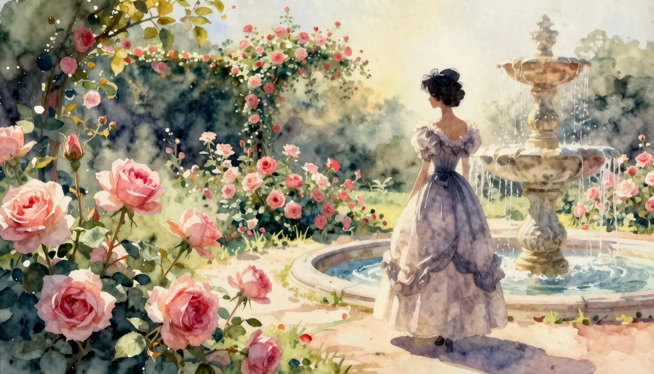 Watercolor style. A beautiful classic garden with blooming r...