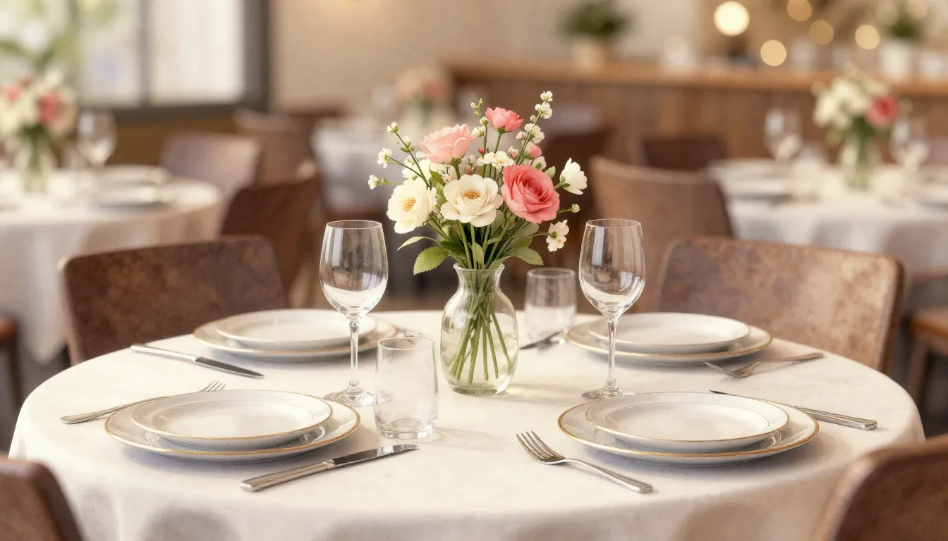 Watercolor style. Festive restaurant table setting, elegant ...