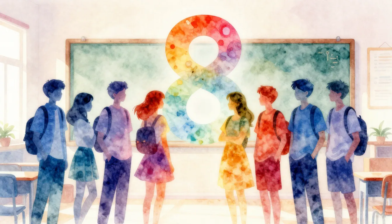 Watercolor style. Silhouettes of a group of teenagers standi...