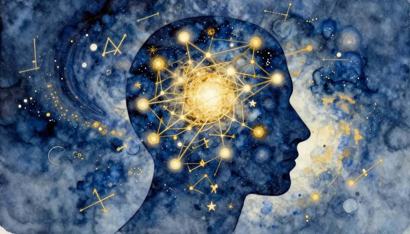 Watercolor style. Abstract silhouette of a human head, insid...