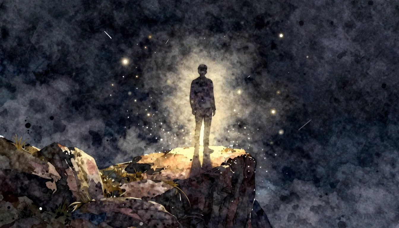 Watercolor style. A silhouette of a person standing tall on ...