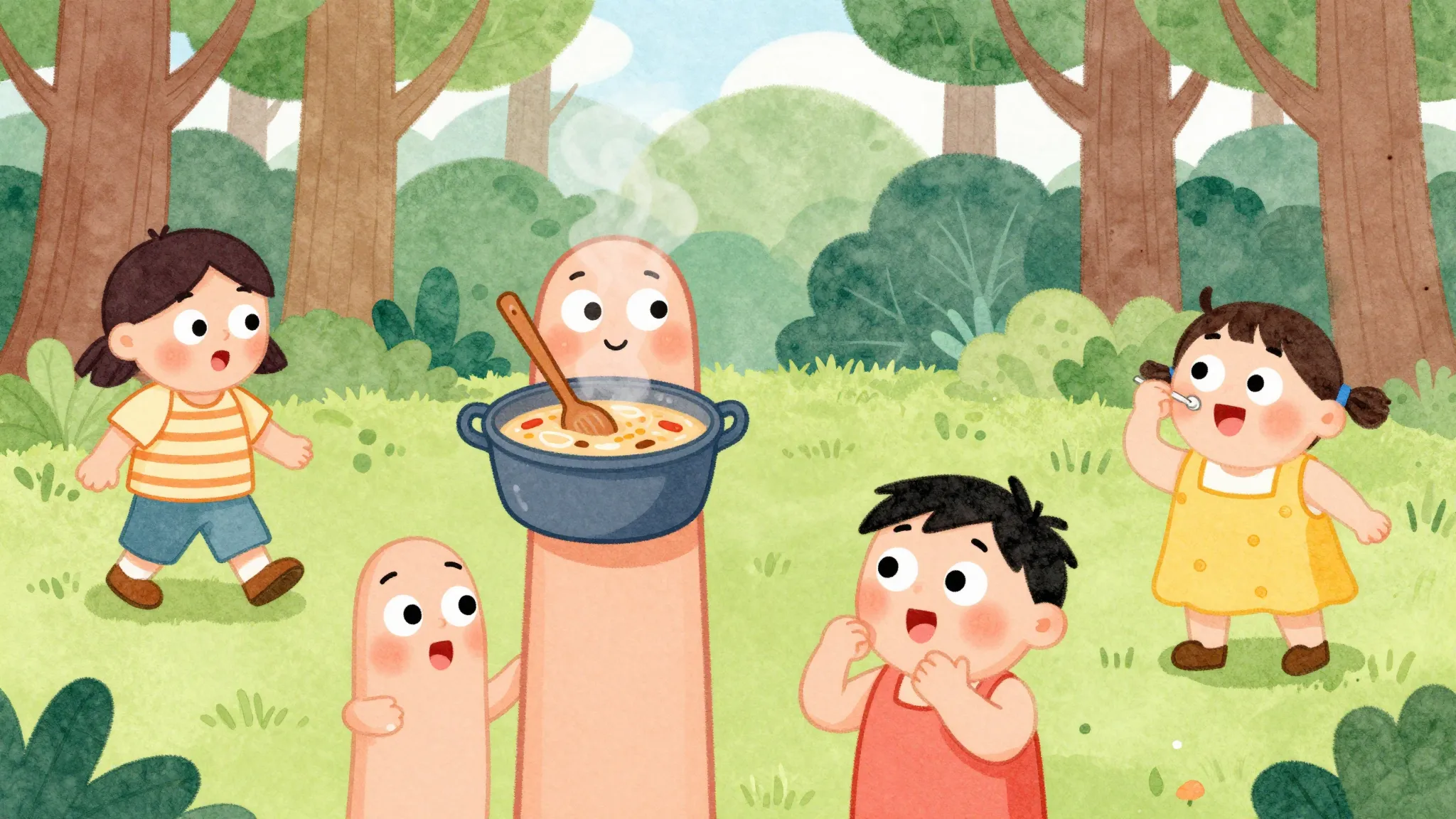 Vibrant watercolor style. Children's song album cover. Five ...