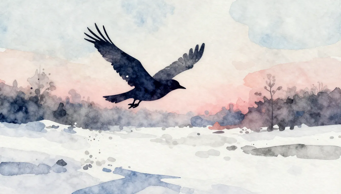 Watercolor style. Abstract silhouette of a bird flying again...