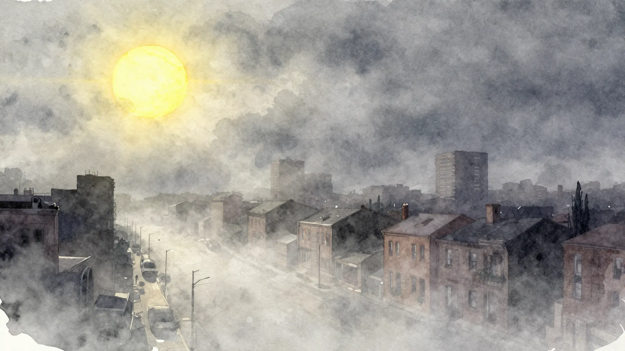 Vibrant watercolor style. Hip-hop album cover, gloomy northe...