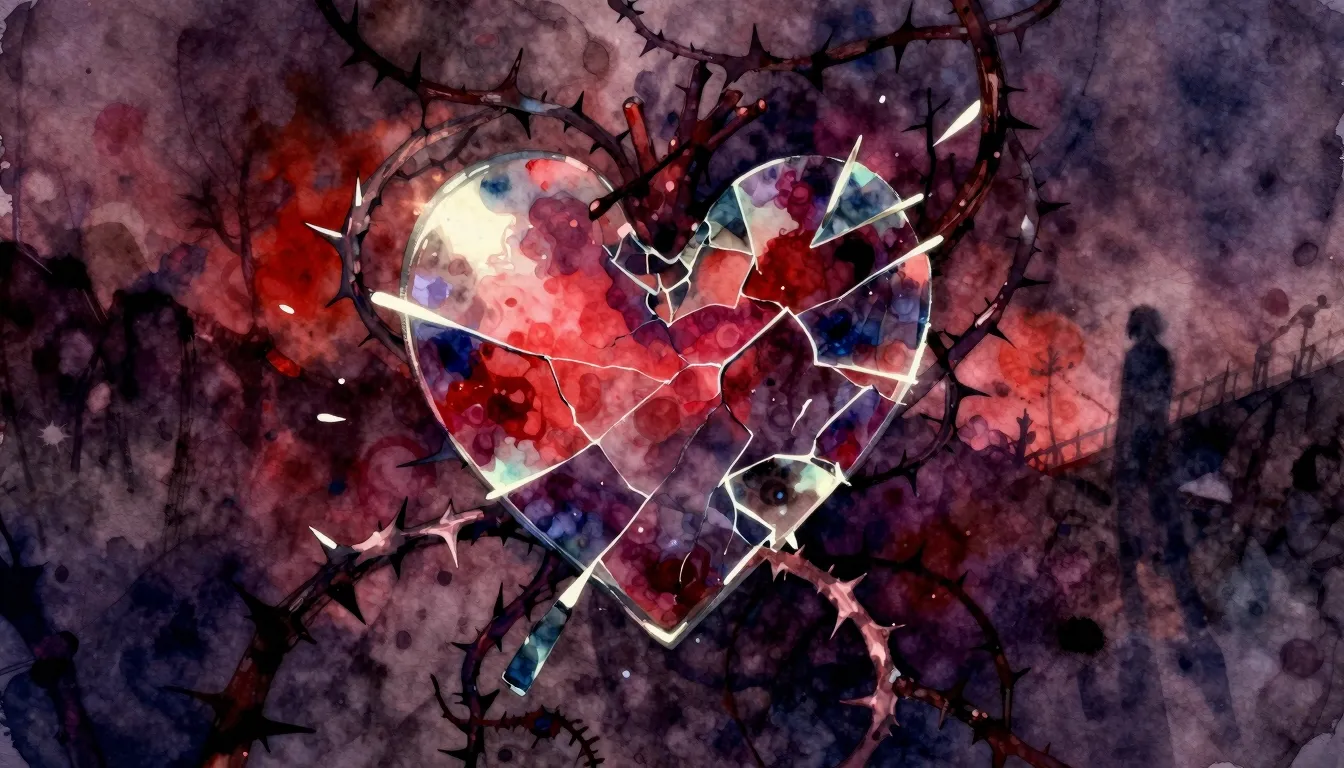Vibrant watercolor style. Dark, melancholic rock ballad albu...