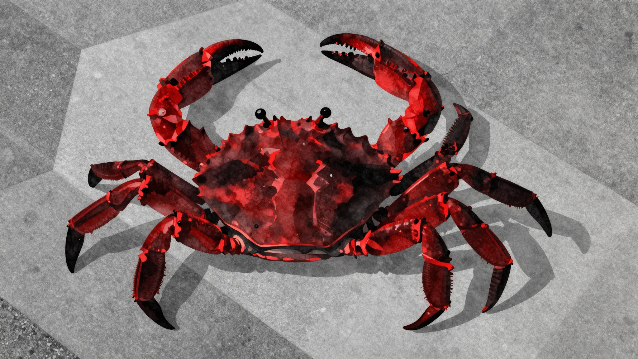Watercolor style. Silhouette of a giant crab on a geometric ...