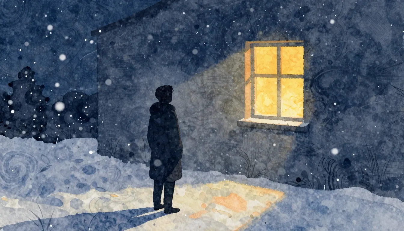 Watercolor style. A lonely silhouette standing in a swirling...