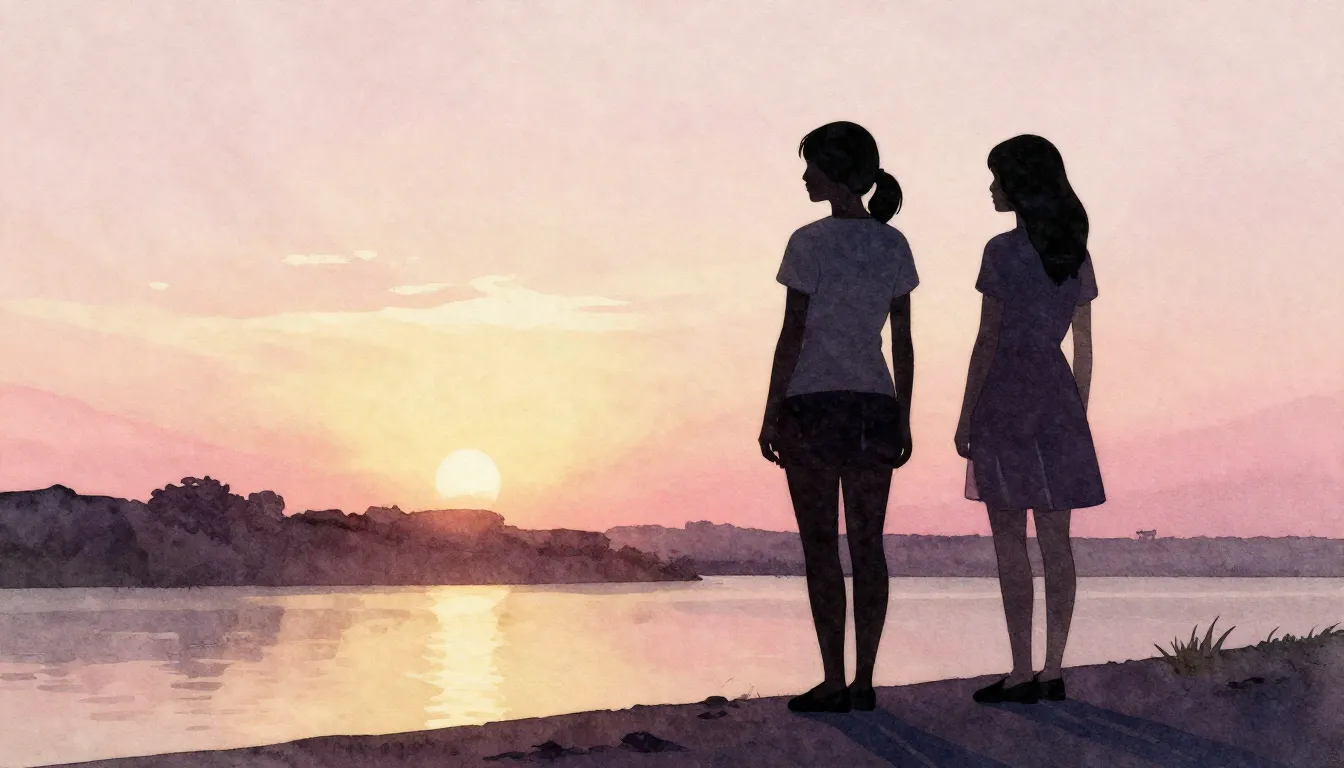 Watercolor style. Three female silhouettes of different heig...