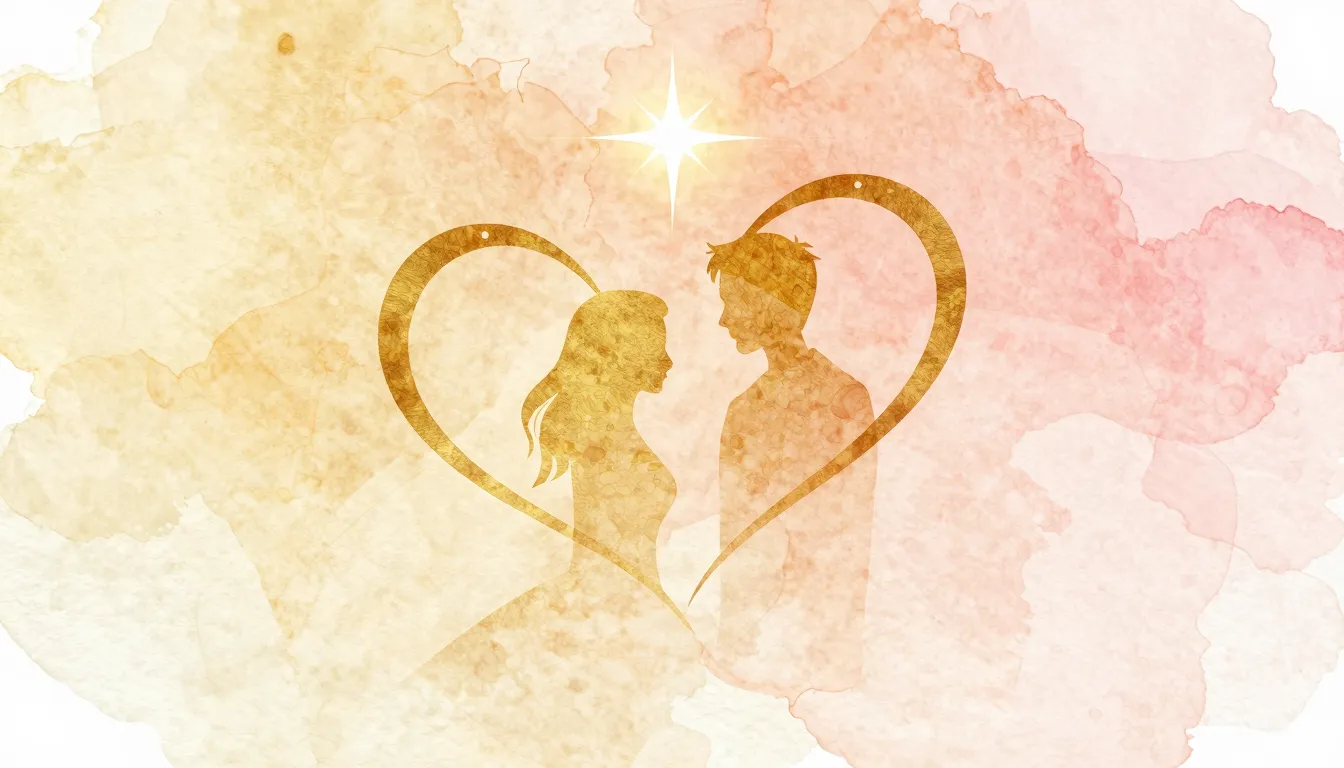 Vibrant watercolor style. Wedding song cover art. Two intert...