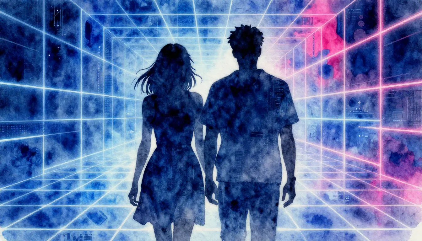 Watercolor style. Silhouettes of a man and a woman standing ...