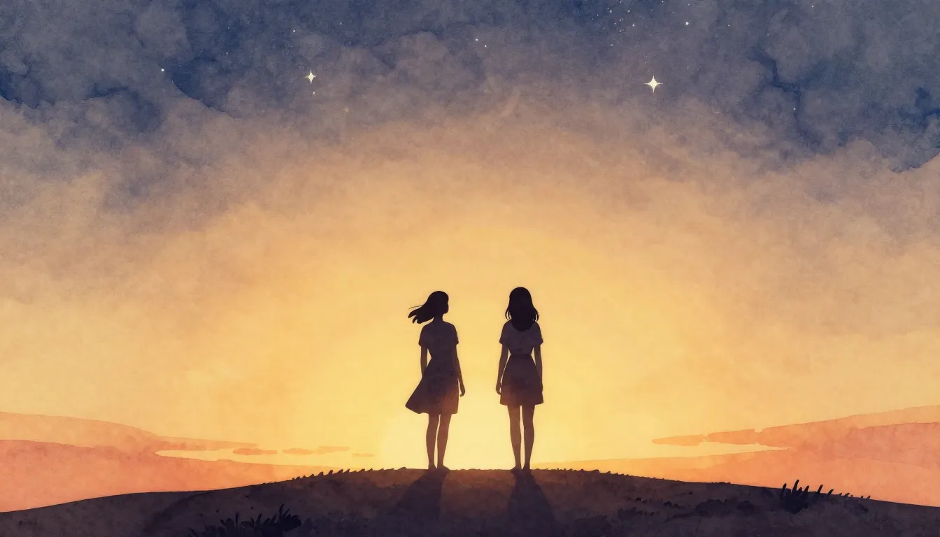 Watercolor style. Silhouette of two female figures standing ...