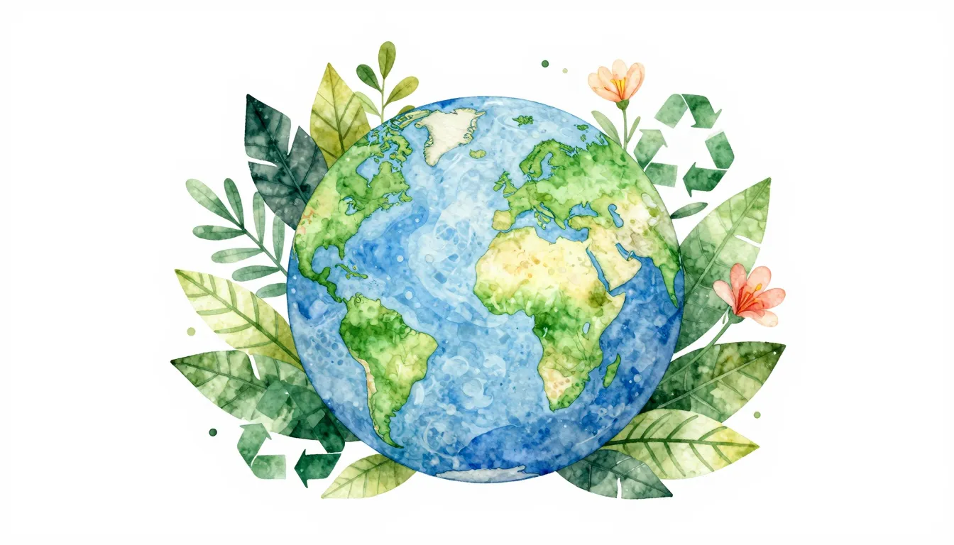 Watercolor style. A bright digital illustration of a green p...