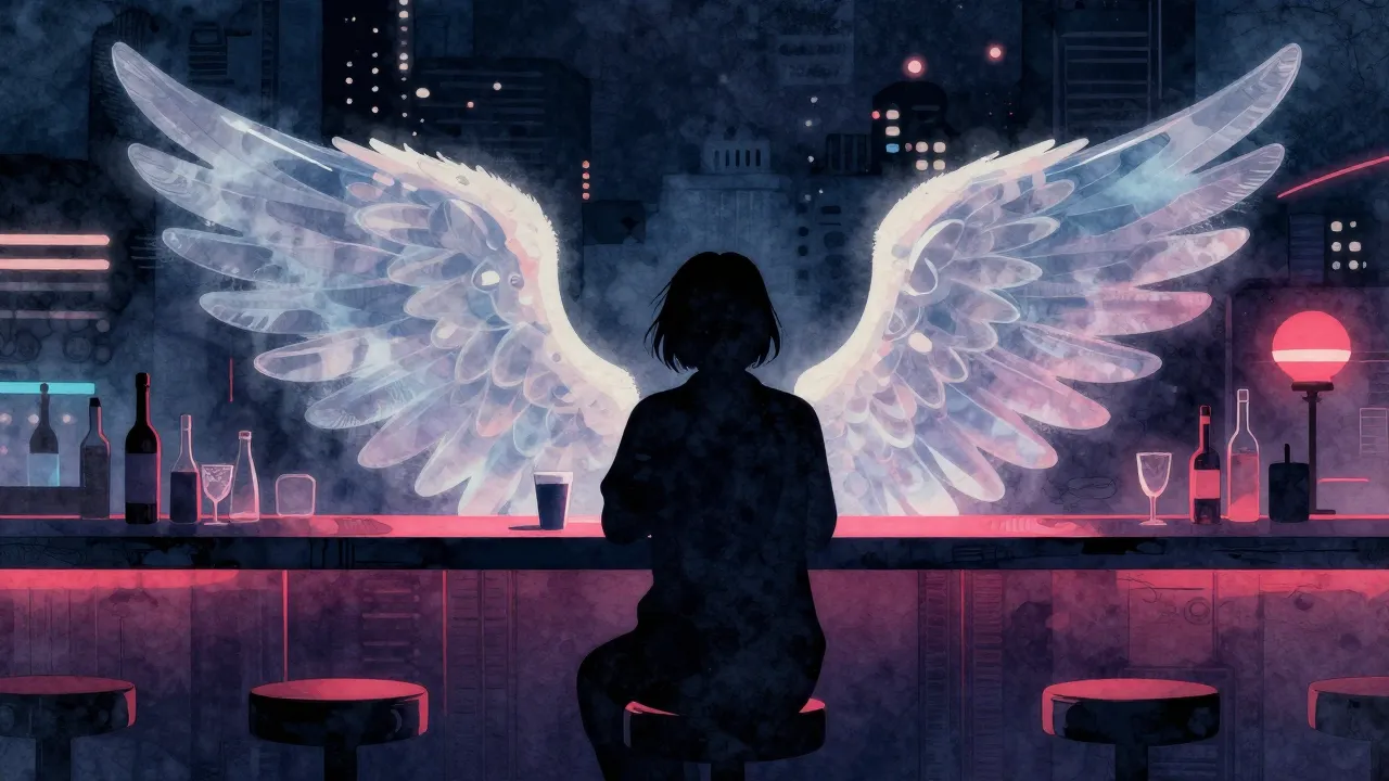 Watercolor style. A silhouette of a lonely person sitting at...