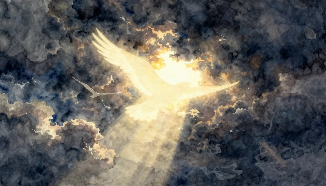 Watercolor style. A glowing silhouette of a bird flying thro...