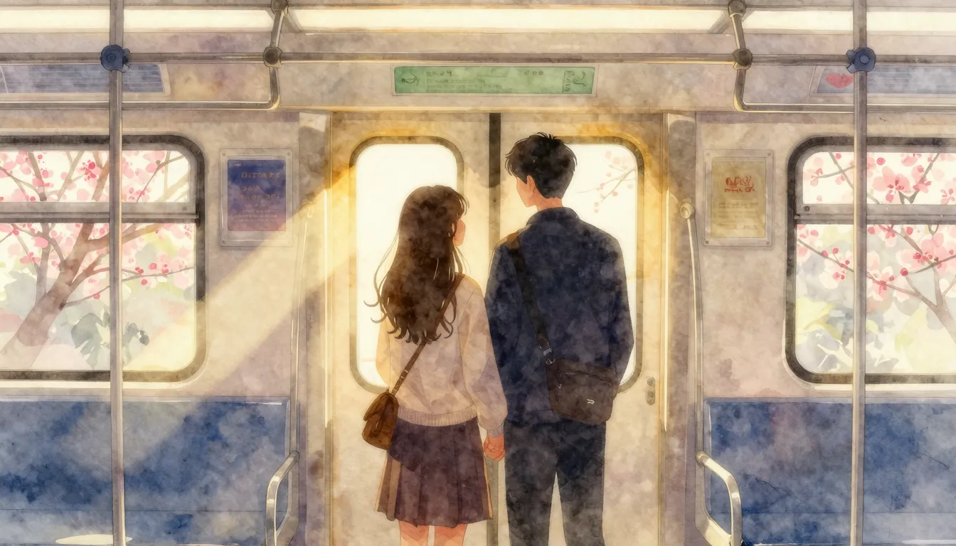 Watercolor style. A silhouette of a couple standing inside a...