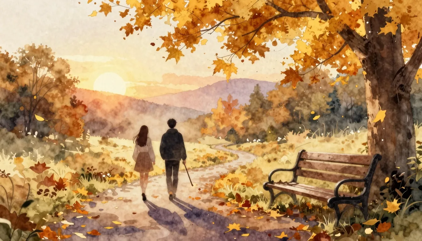 Watercolor style. A beautiful autumn landscape on September ...