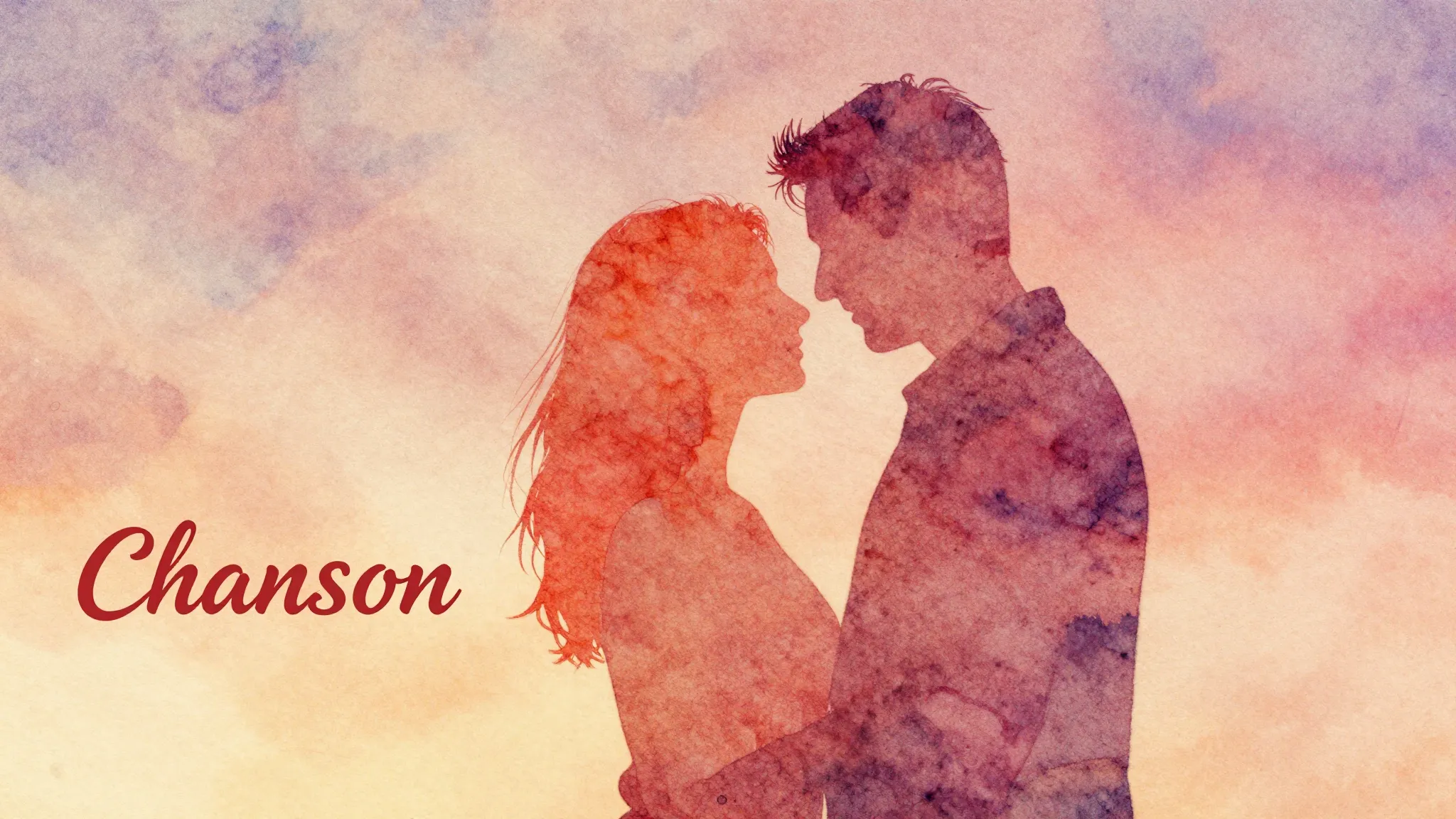 Vibrant watercolor style. Chanson album cover, respectful lo...