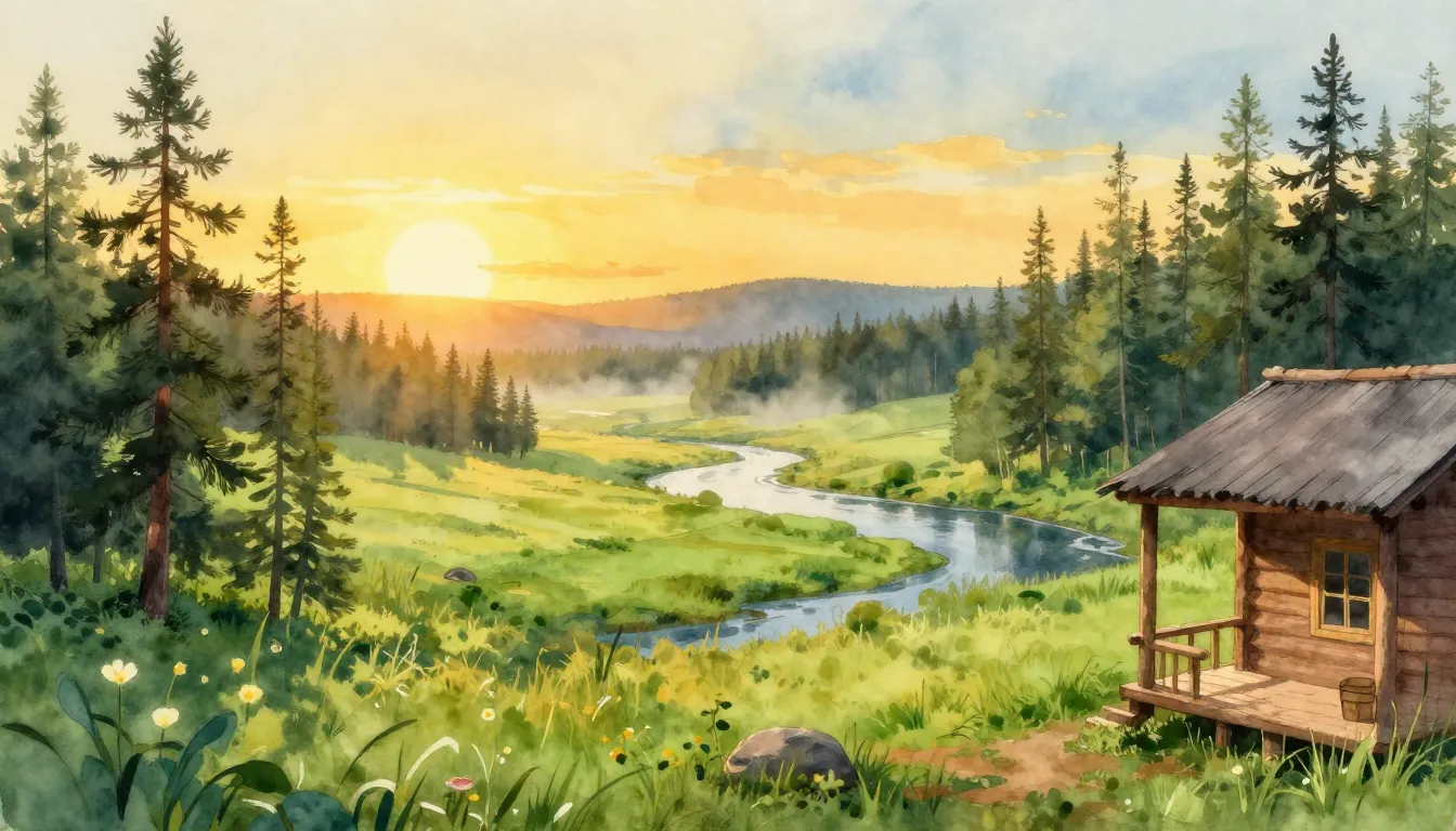 Vibrant watercolor style. Folk song album cover: Siberian la...