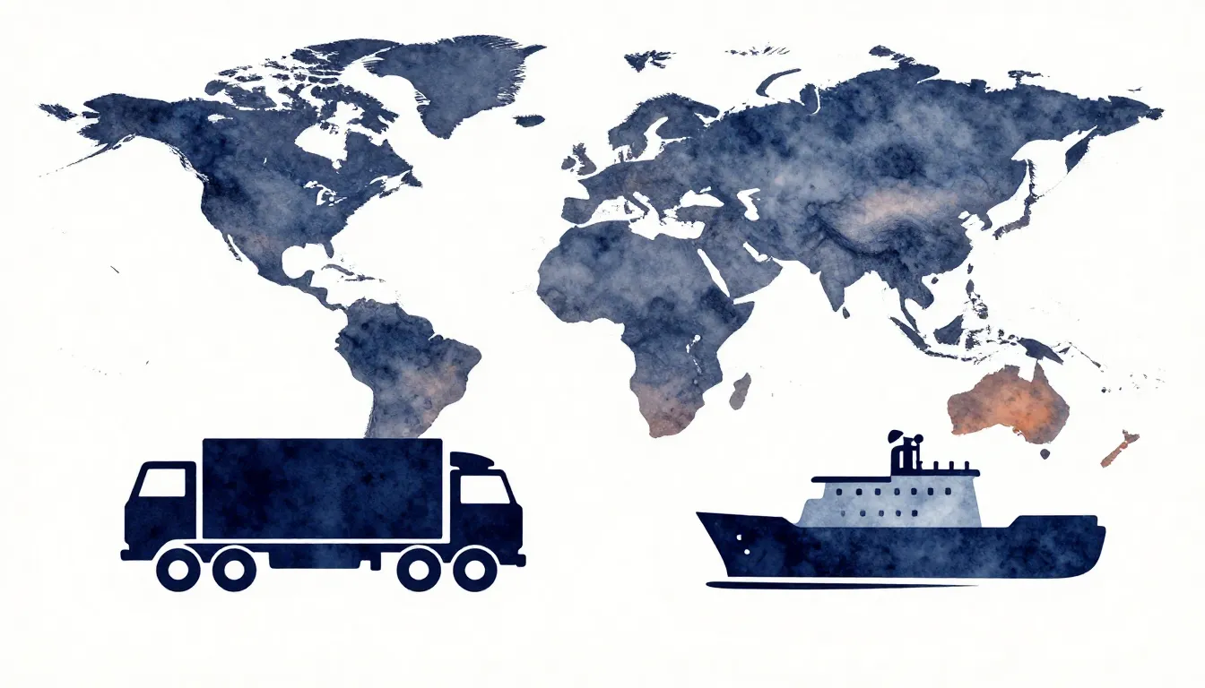 Watercolor style. Minimalist silhouette of a truck and a shi...