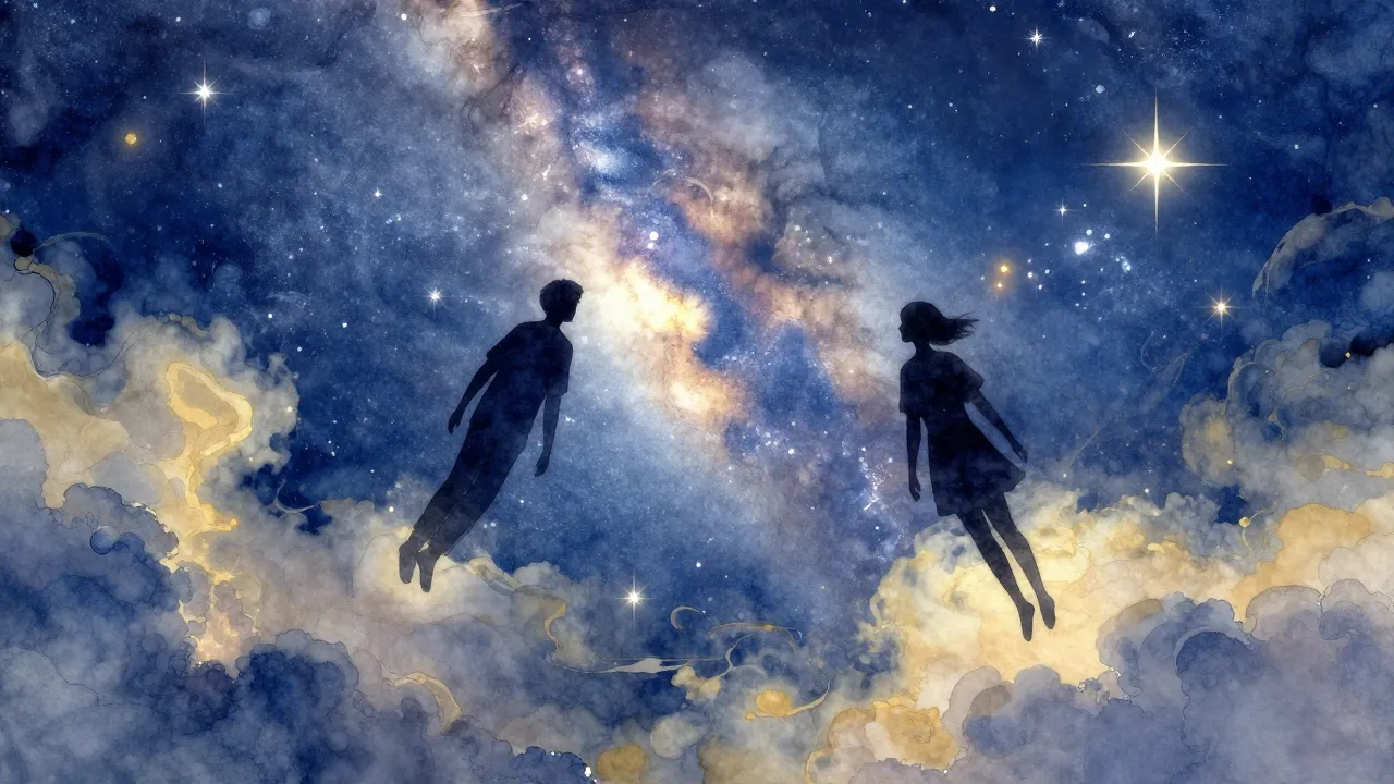 Watercolor style. Digital art of two dark human silhouettes ...