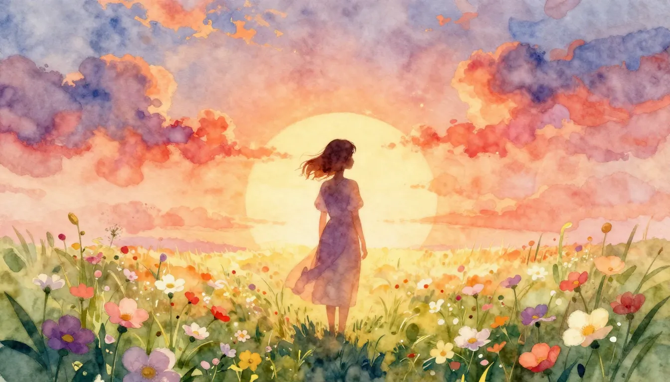 Vibrant watercolor style. "Album cover for a ballad. A silho...