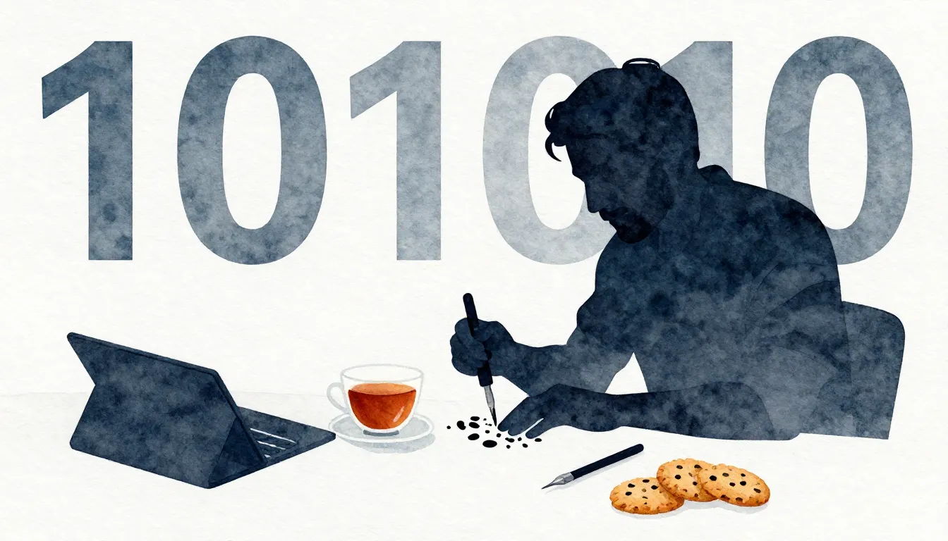 Watercolor style. Silhouette of a master at a desk with engr...