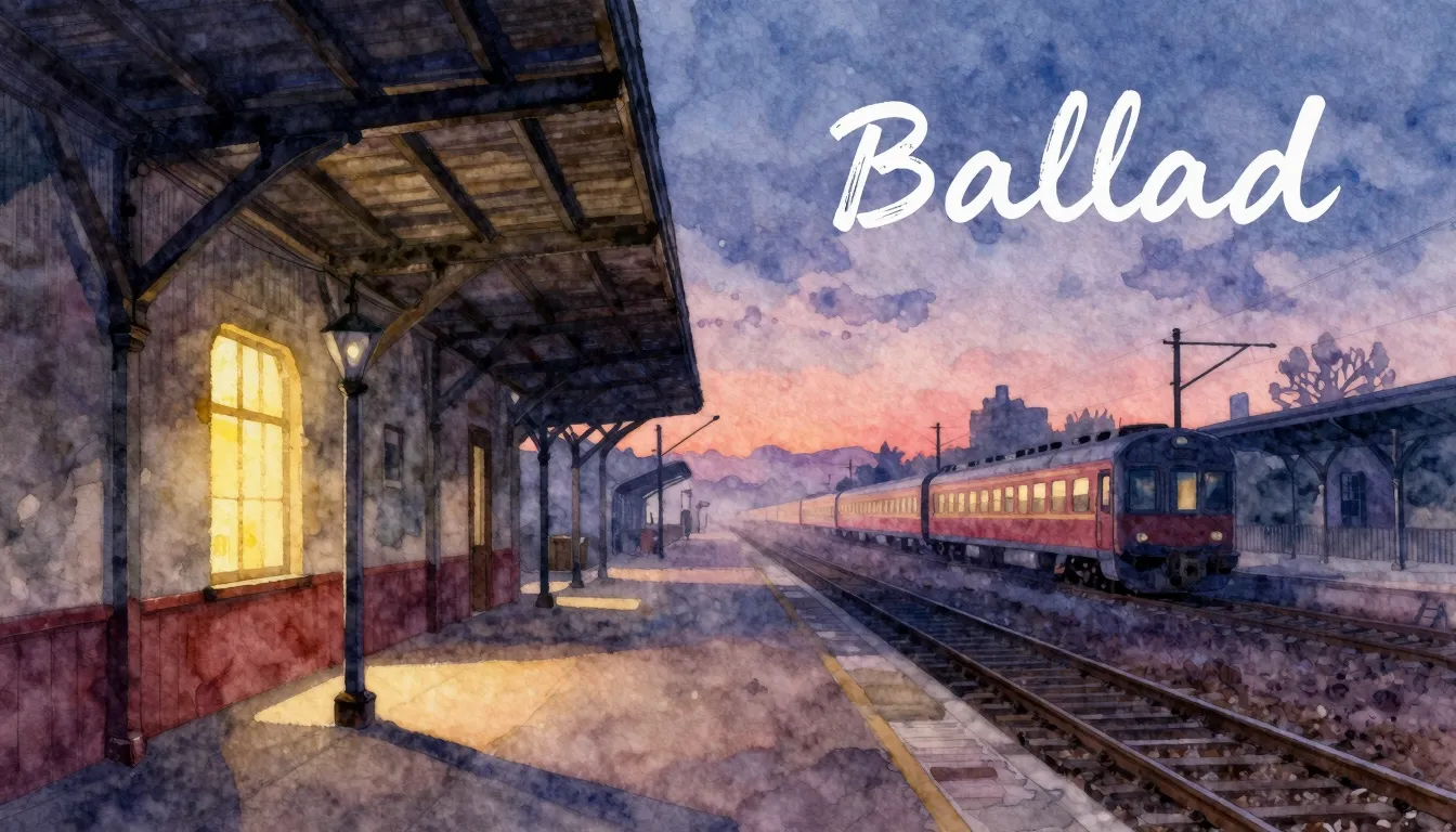Vibrant watercolor style. "Ballad album cover: A lonely, old...