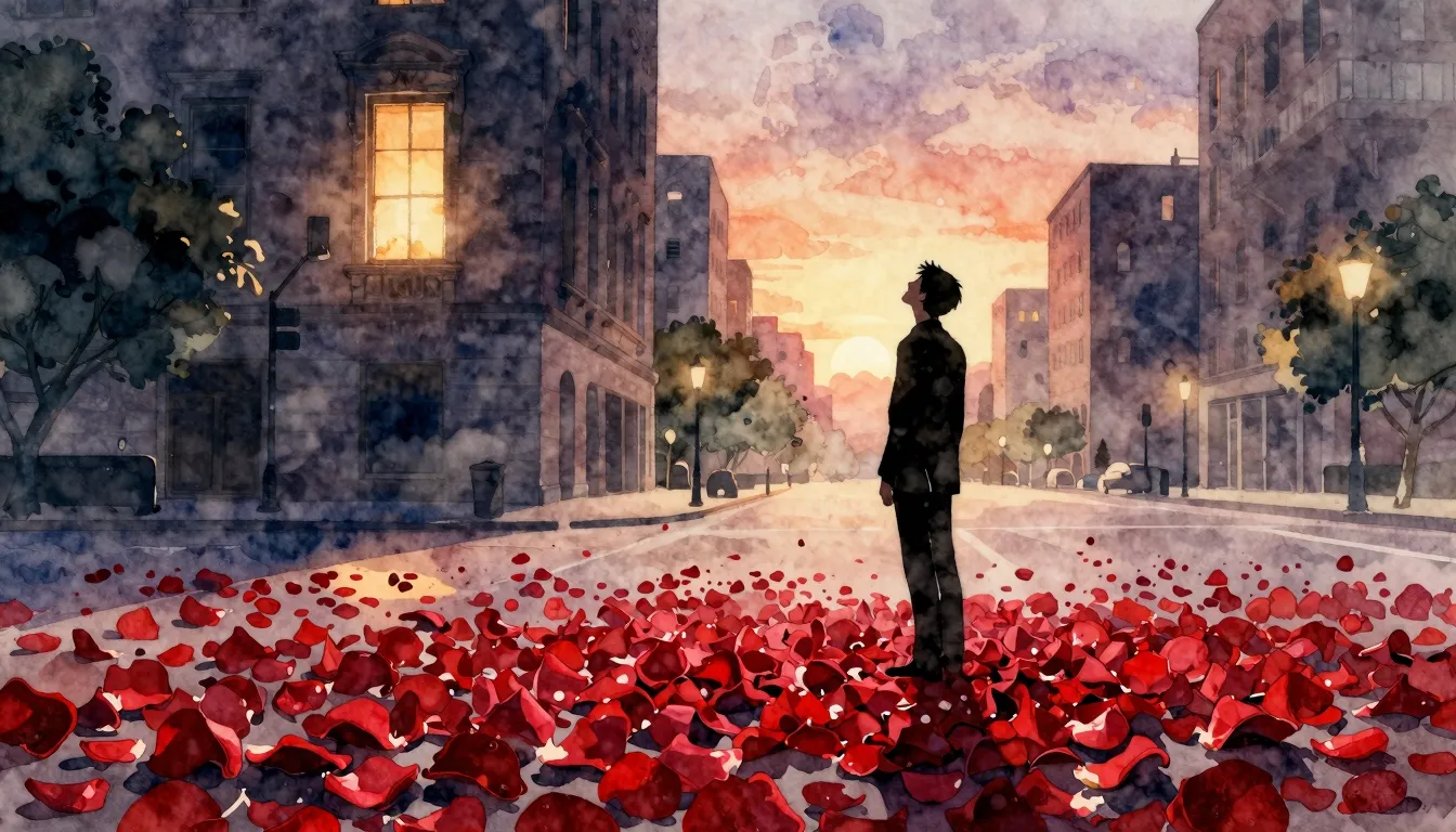 Watercolor style. A silhouette of a lonely artist standing i...