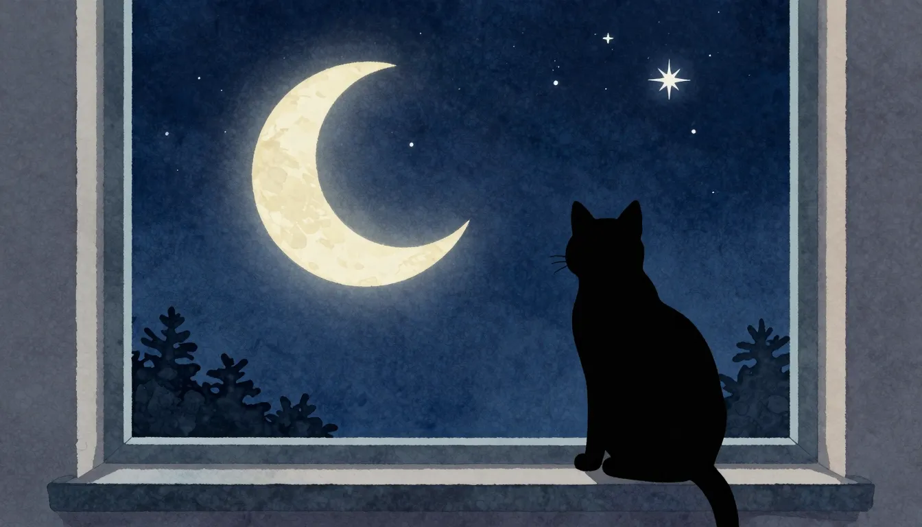 Watercolor style. Silhouette of a cat sitting on a windowsil...