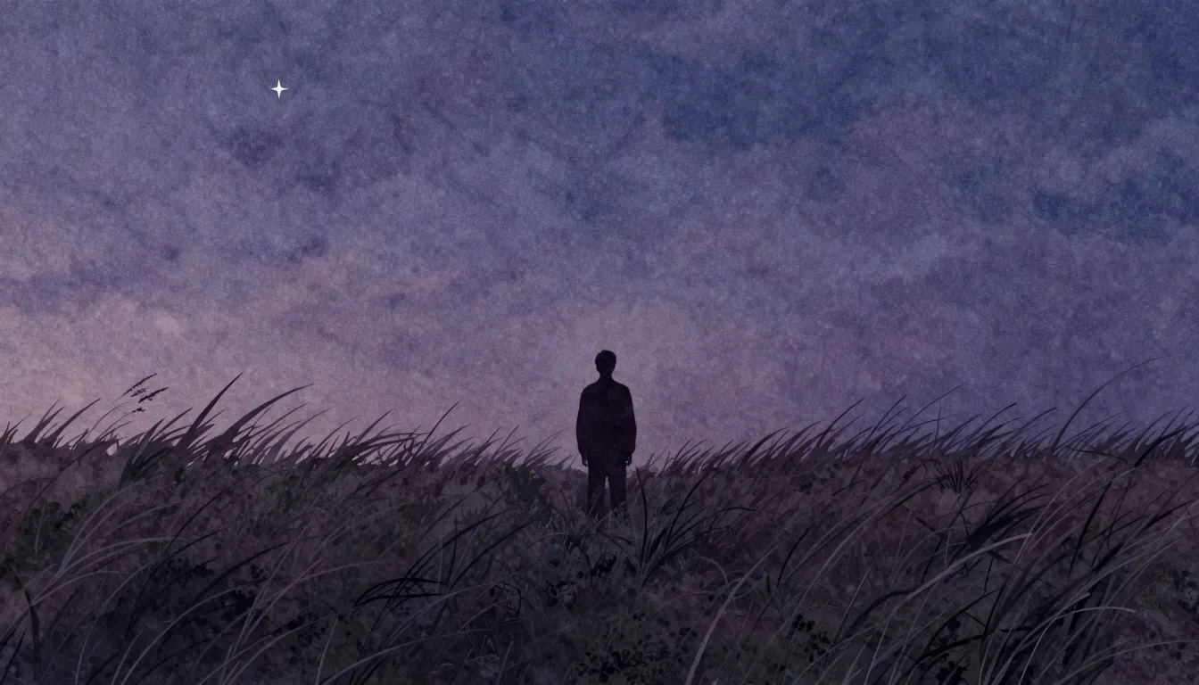 Watercolor style. A silhouette of a man standing in a vast f...