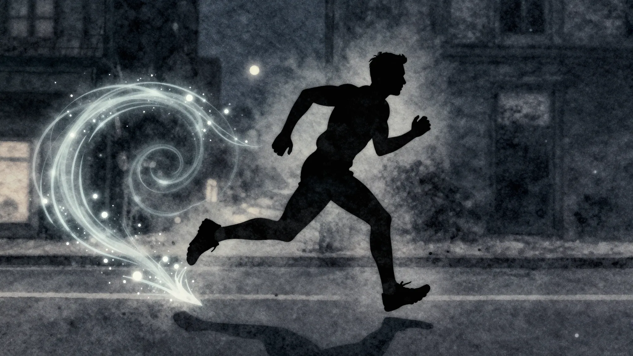 Watercolor style. Silhouette of a man running fast through a...