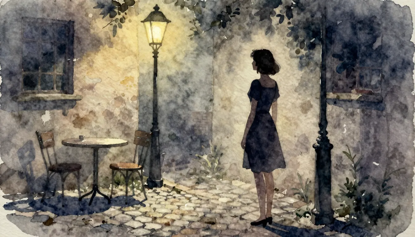 Watercolor style. A silhouette of a woman in a simple dress ...