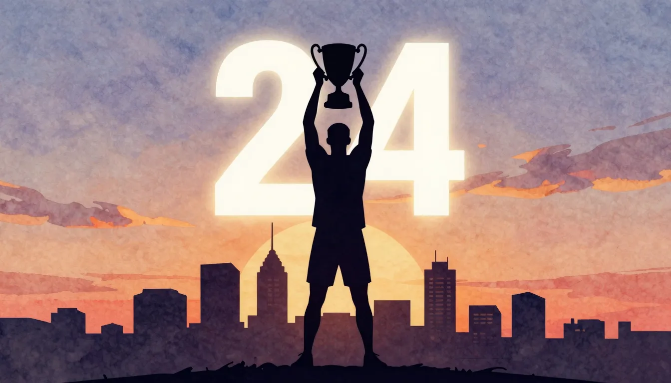 Watercolor style. Silhouette of a champion holding a trophy ...