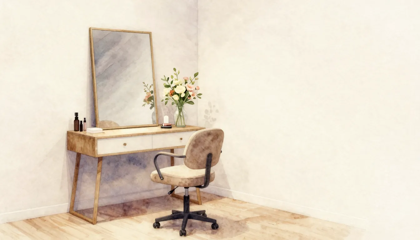 Watercolor style. Cozy and stylish beauty studio interior wi...